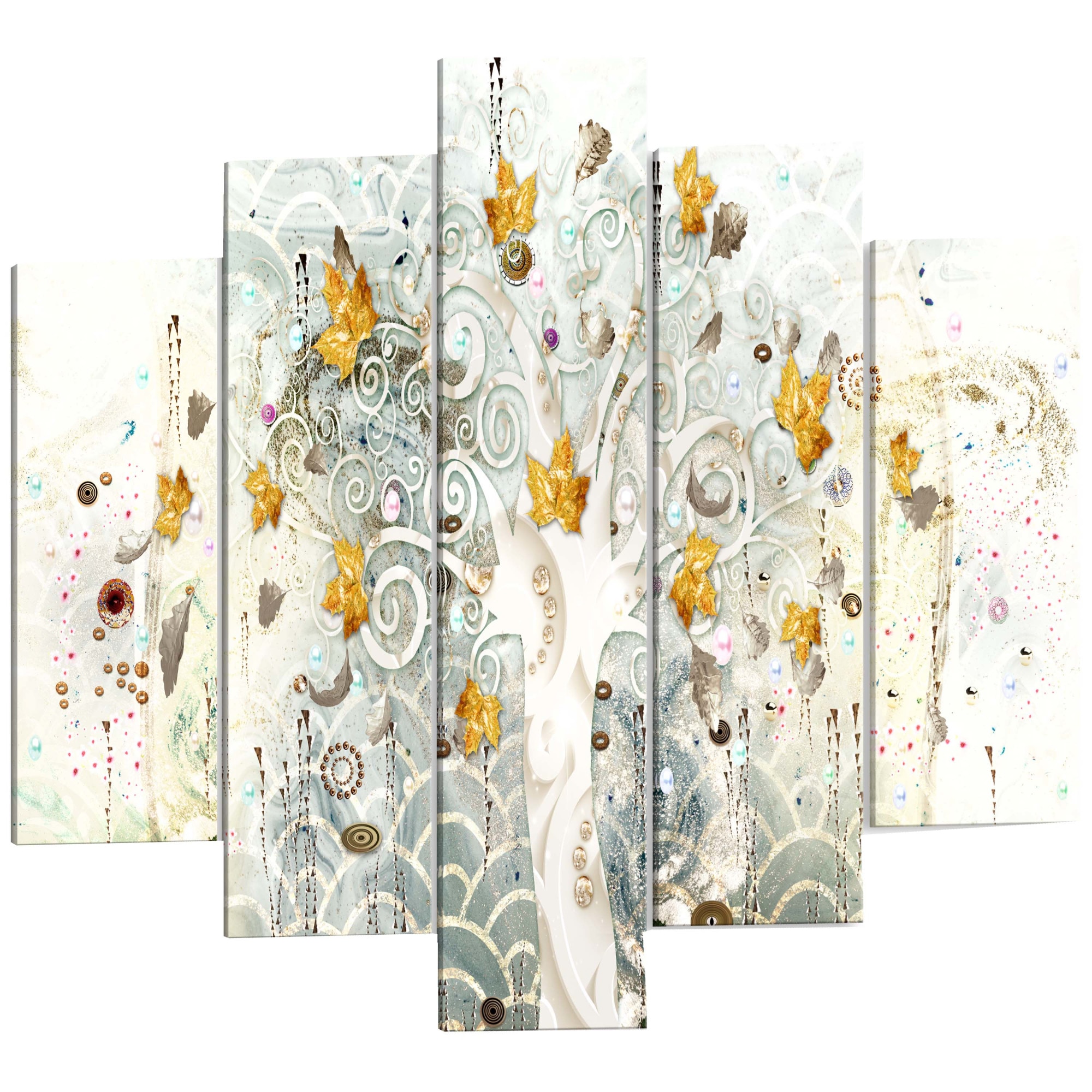 Tablou canvas 5 piese - Frunze de toamna - 200 x 100 cm