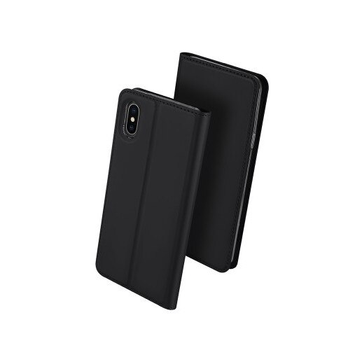 Husa originala Dux Ducis, iPhone XS Max, neagra, piele si tpu, functie suport si sloturi, eleganta