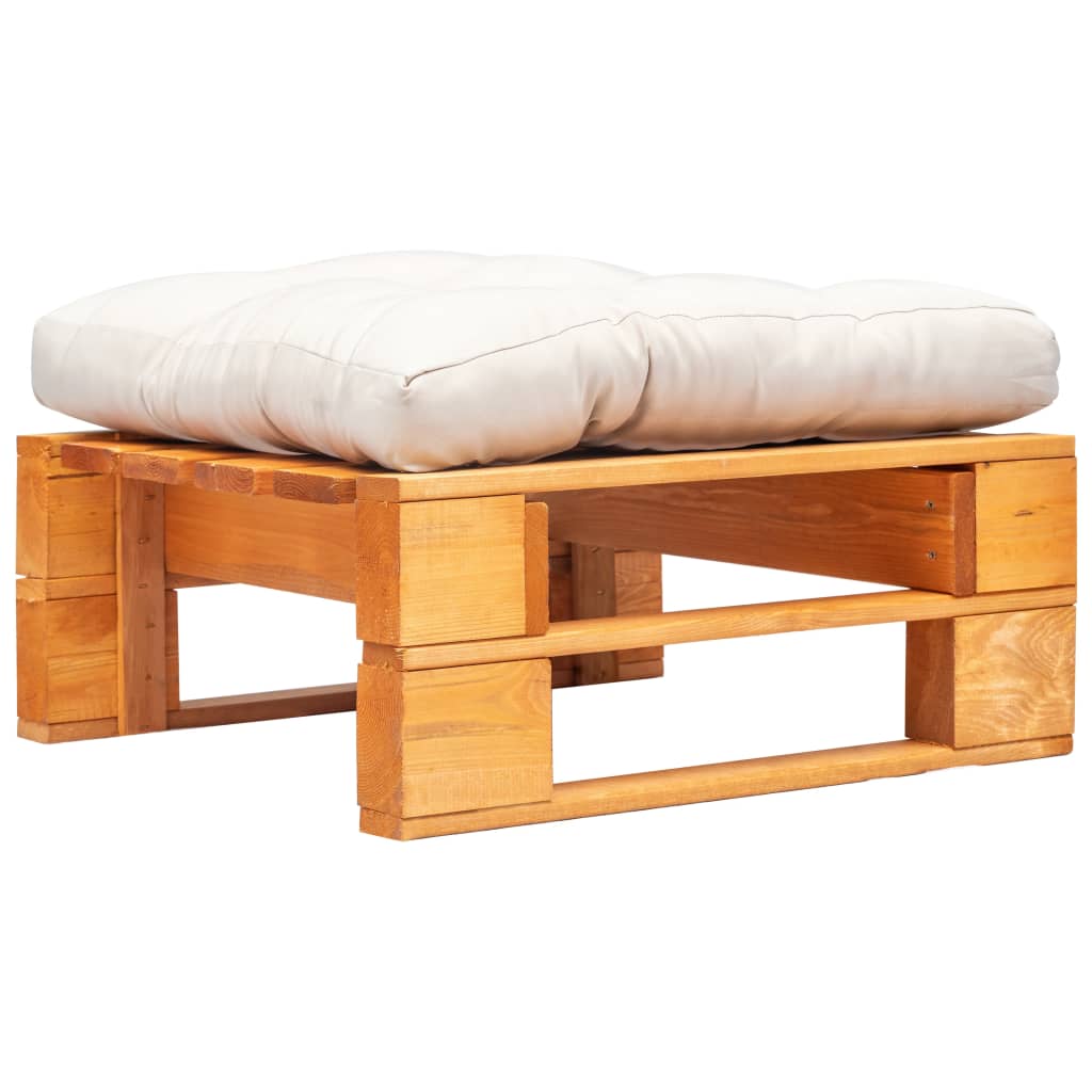 Taburet de gradina din paleti maro miere cu perna, vidaXL, Tesatura, 60 x 60 x 35 cm, Bej