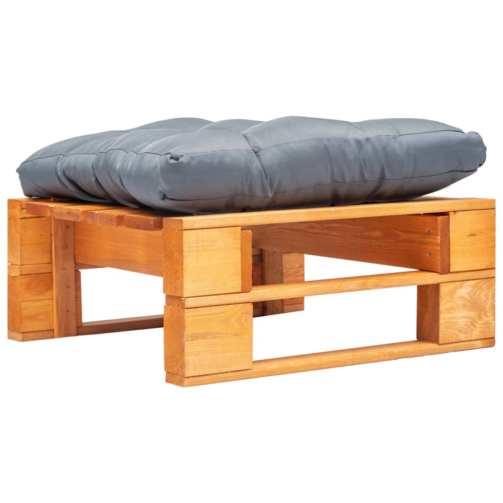 Taburet de gradina din paleti maro miere cu perna, vidaXL, Tesatura, 60 x 60 x 35 cm, Gri