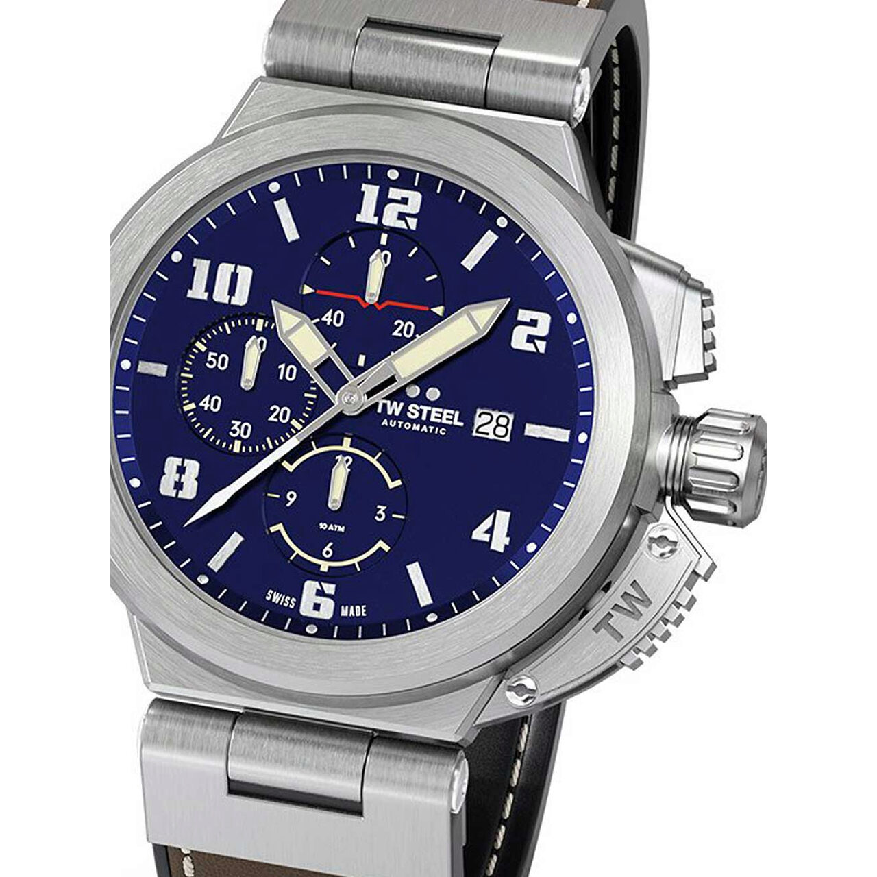 Ceas barbatesc TW-Steel ACE203 Spitfire Cronograf, 46mm, 10ATM, Argintiu