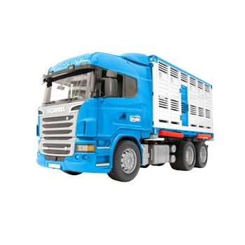 Camion Scania R pentru transport animale Bruder, albastru Camion Scania R pentru transport animale Bruder, albastru