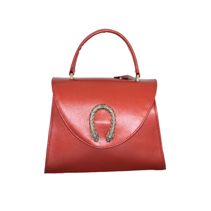 Geanta dama,casual,zea, din piele naturala, rosu, 26x10x21 cm