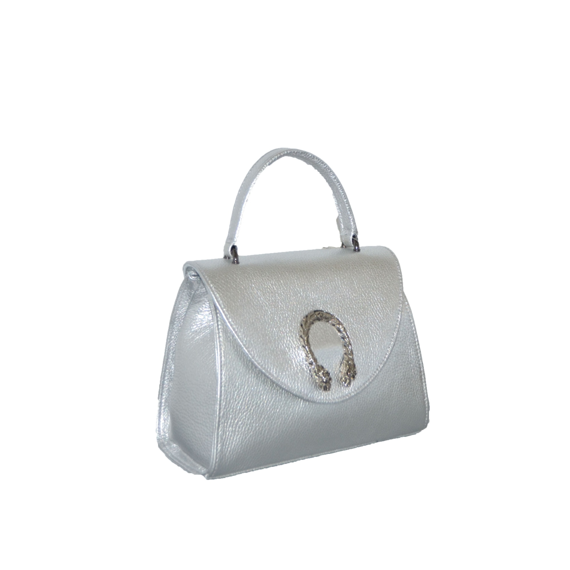 Geanta dama, Zea, casual, din piele naturala, argintiu, 26x10x21 cm