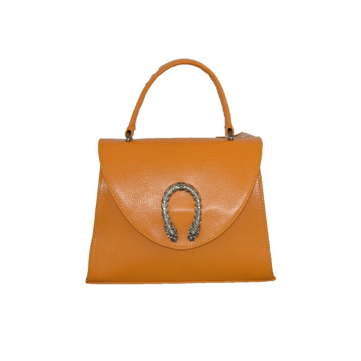 Geanta dama, casual, Zea, din piele naturala, galben, 26x10x21 cm