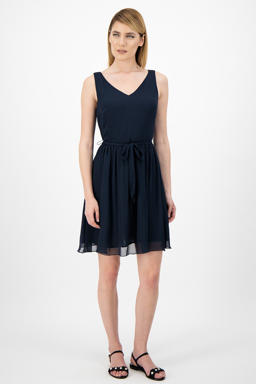 Tom Tailor, Rochie mini evazata cu decolteu in V, Bleumarin inchis