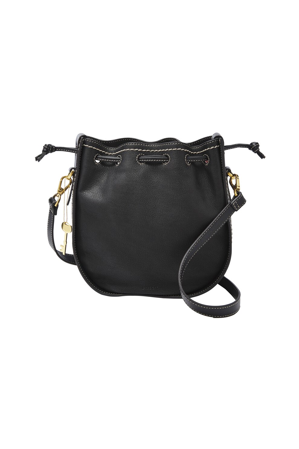Fossil, Geanta bucket din piele Palmer, Negru/Alb/Auriu