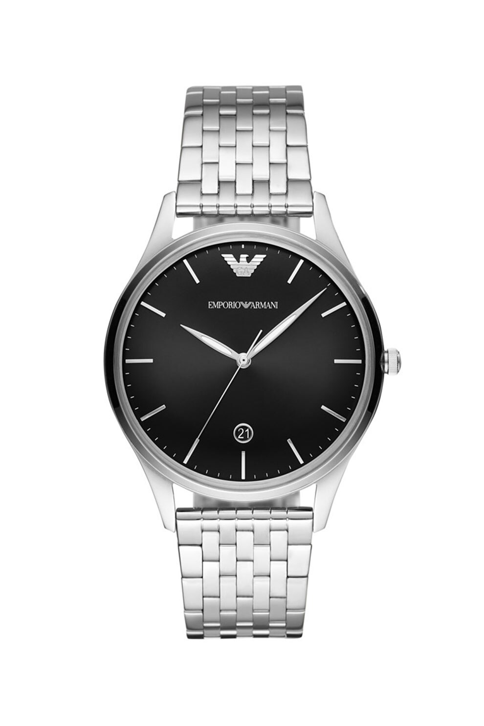 Emporio Armani, Ceas cu bratara din otel inoxidabil, Argintiu/Negru