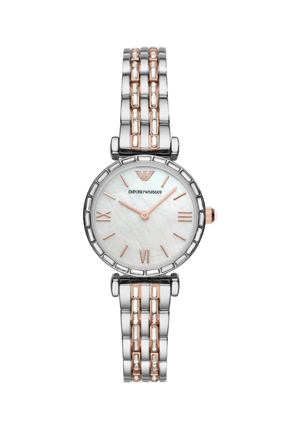 Emporio Armani, Ceas decorat cu cristale, Argintiu/Auriu rose
