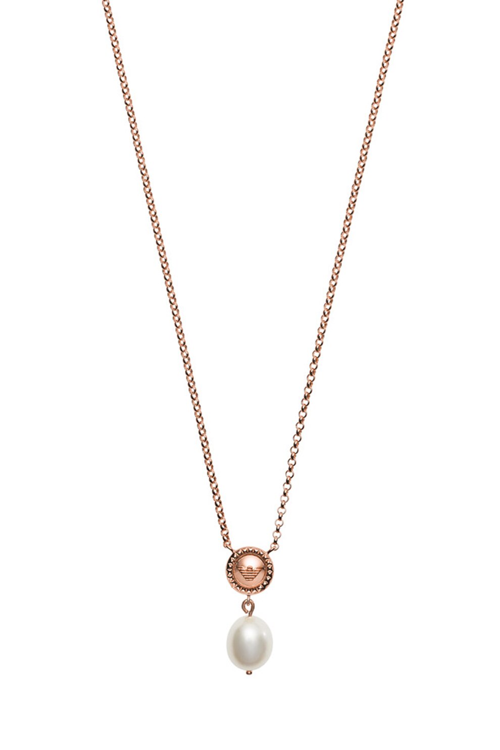 Emporio Armani, Colier de argint cu pandantiv cu perla, Auriu rose/Alb