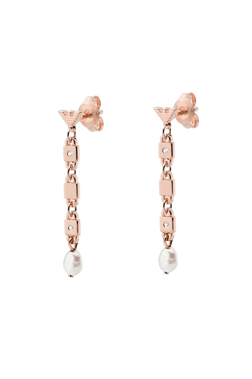 Emporio Armani, Cercei drop de argint, cu perle, Auriu rose/Alb