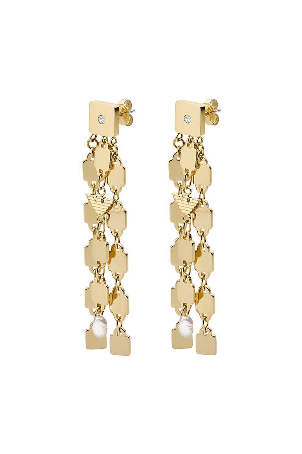 Emporio Armani, Cercei chandelier decorati cu perle, Auriu