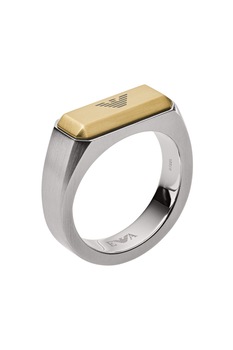 Emporio Armani, Inel cu detaliu monograma, Argintiu/Auriu, 59 Standard Emporio Armani, Inel cu detaliu monograma, Argintiu/Auriu, 59 Standard