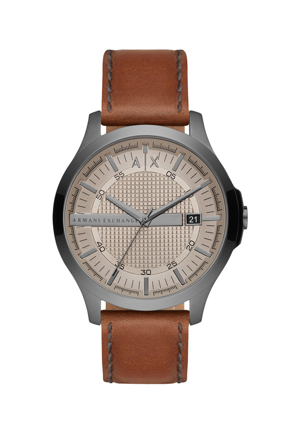 ARMANI EXCHANGE, Ceas analog cu o curea de piele, Maro scortisoara/Argintiu/Maro taupe deschis