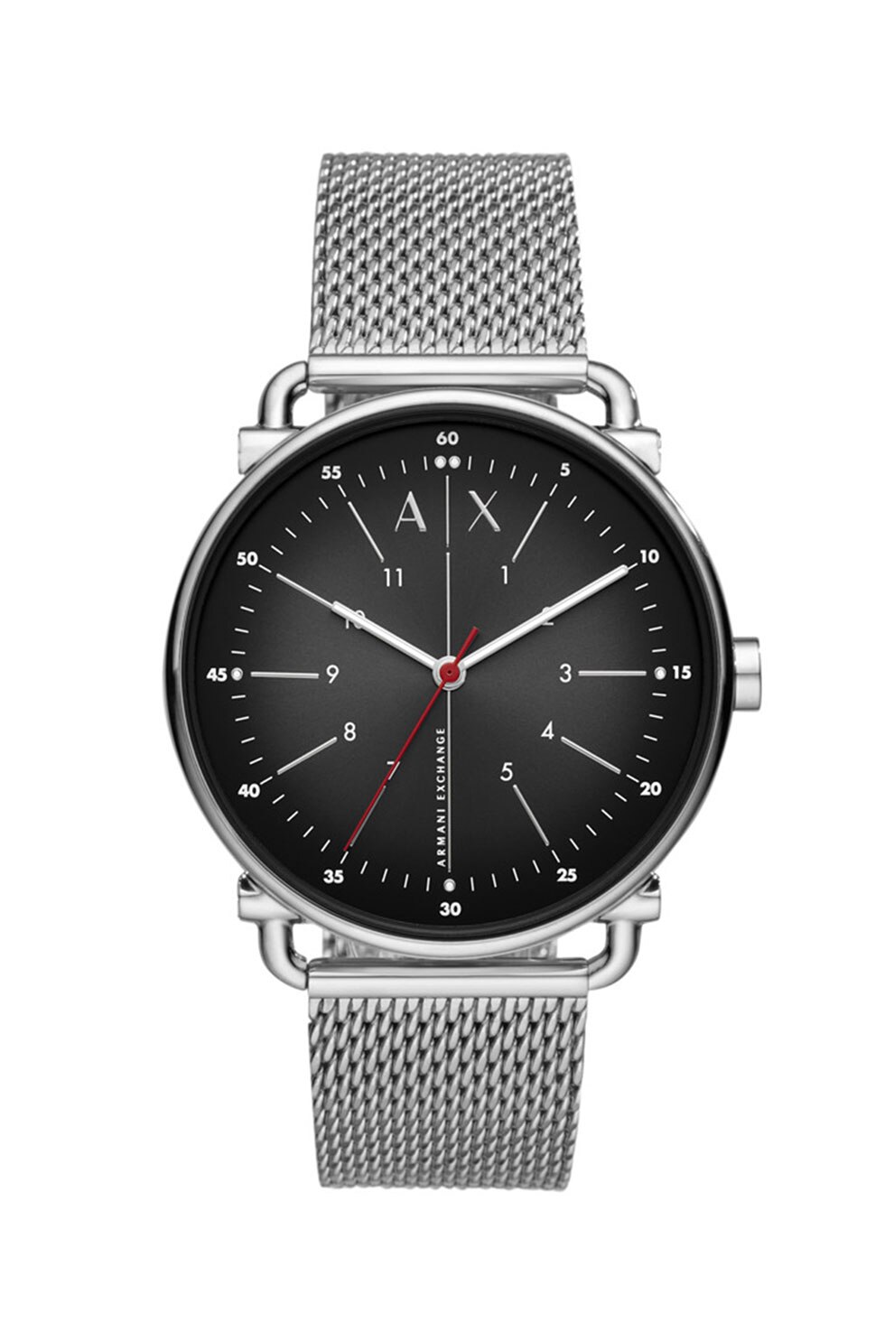 ARMANI EXCHANGE, Ceas analog cu bratara cu model plasa, Argintiu/Negru