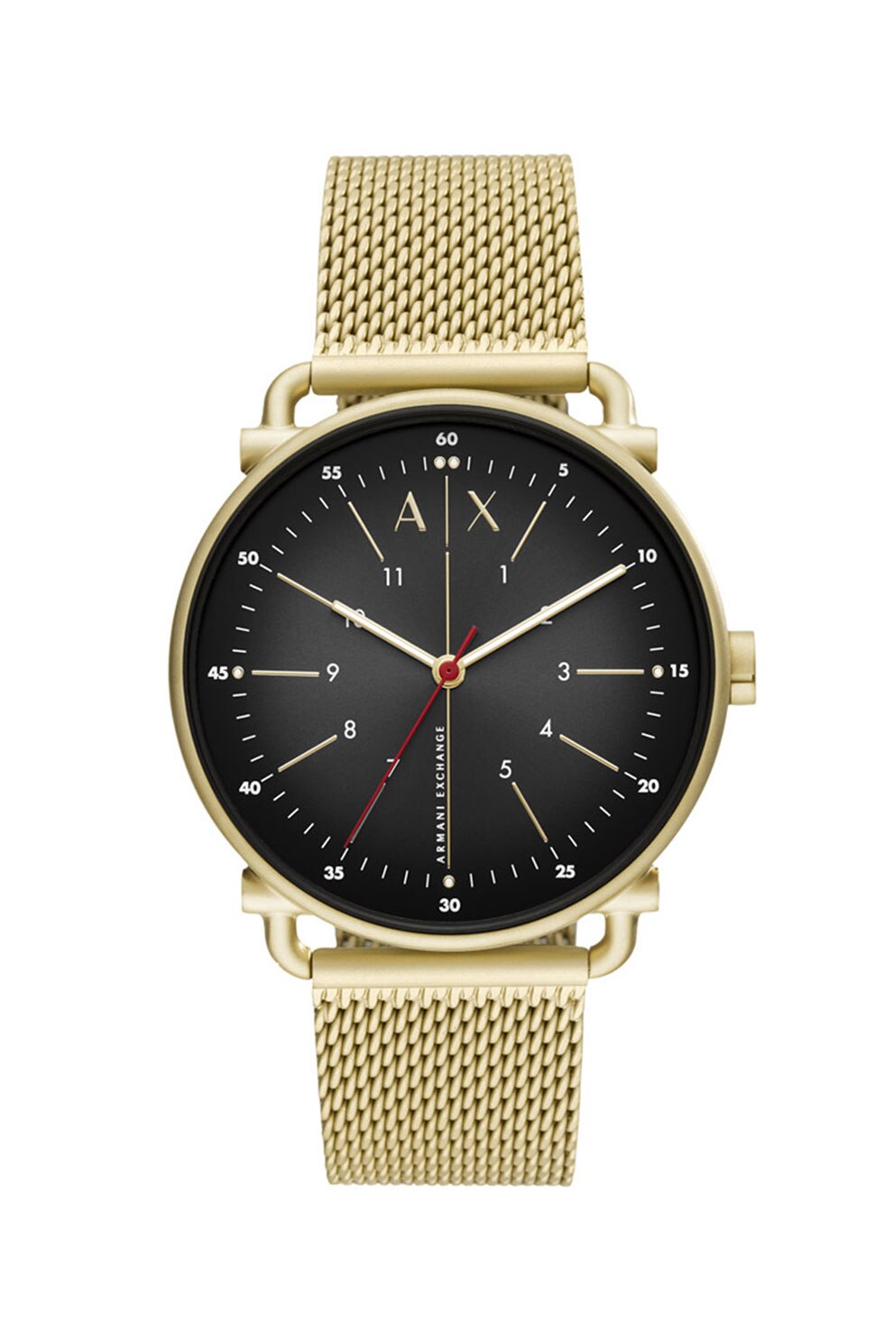 ARMANI EXCHANGE, Ceas analog cu bratara cu model plasa, Auriu/Negru