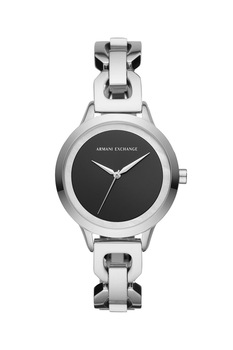 ARMANI EXCHANGE, Ceas rotund cu bratara metalica, Argintiu/Negru ARMANI EXCHANGE, Ceas rotund cu bratara metalica, Argintiu/Negru