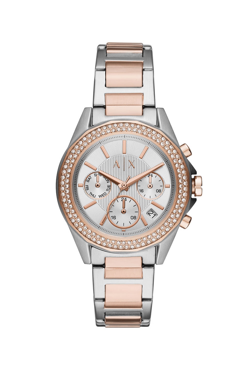 ARMANI EXCHANGE, Ceas cronograf decorat cu cristale, Auriu rose/Argintiu