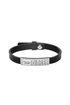 Diesel, Bratara de piele cu logo metalic, Negru/Argintiu Diesel, Bratara de piele cu logo metalic, Negru/Argintiu