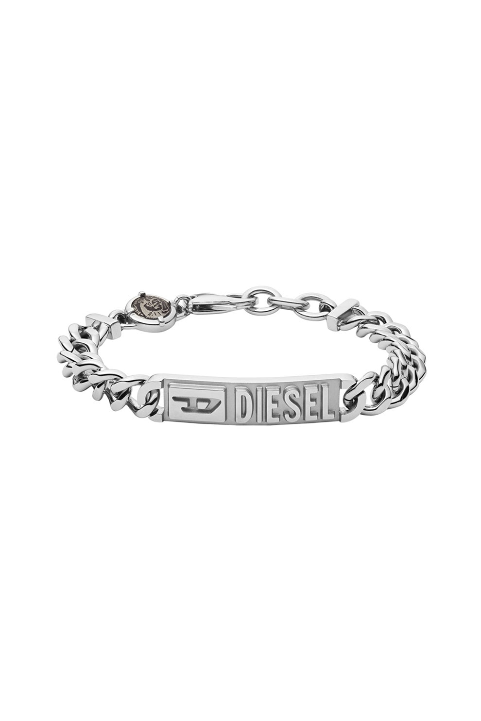 Diesel, Bratara din lant cu placuta cu logo, Argintiu