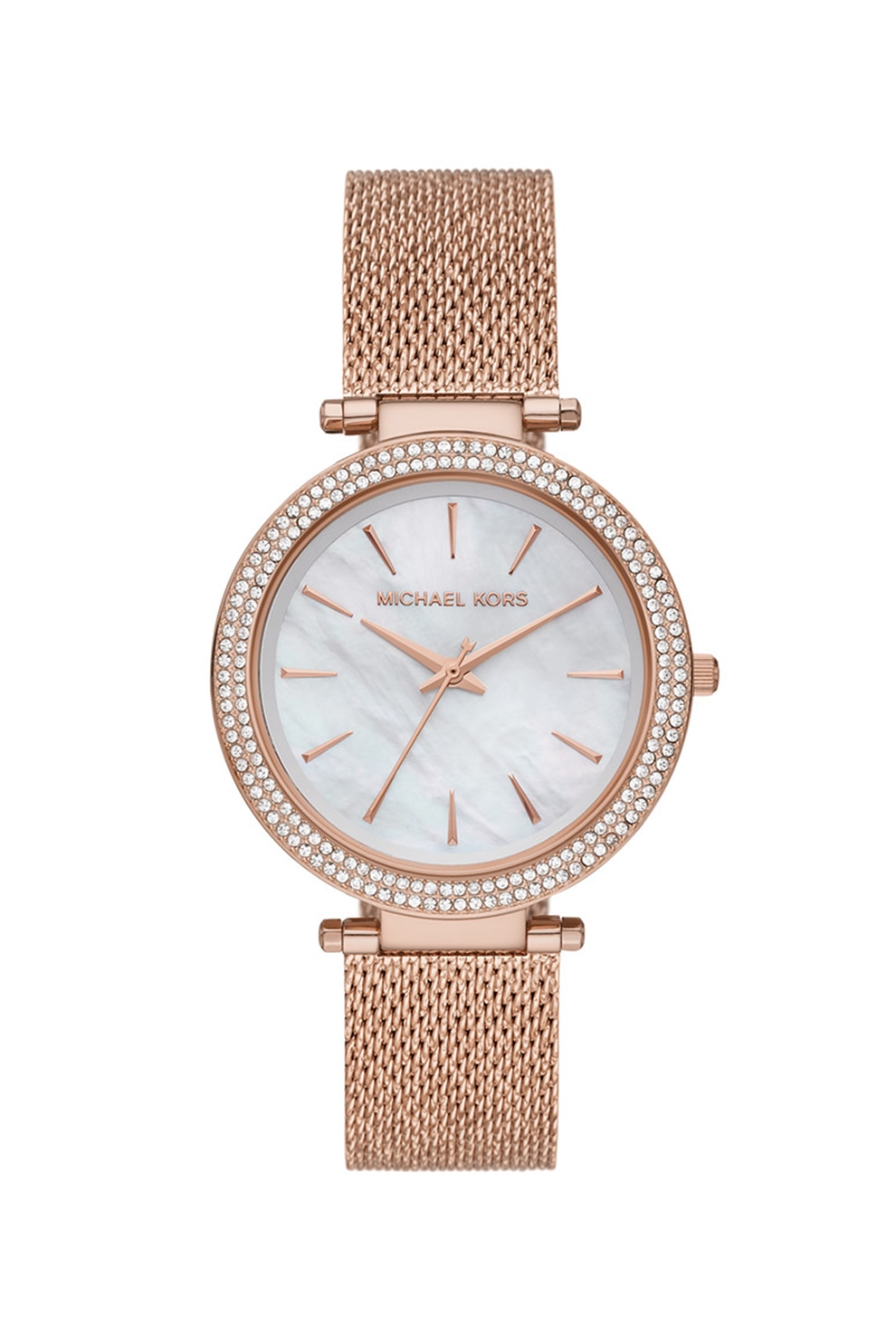 Michael Kors, Ceas de otel inoxidabil decorat cu cristale, Auriu rose/Argintiu