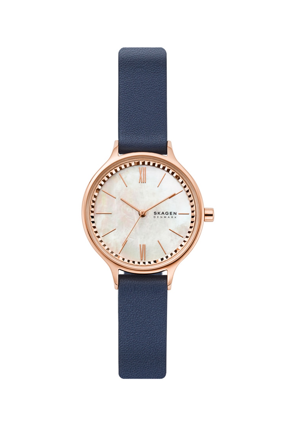 Skagen, Ceas din otel inoxidabil cu o curea din piele, Albastru