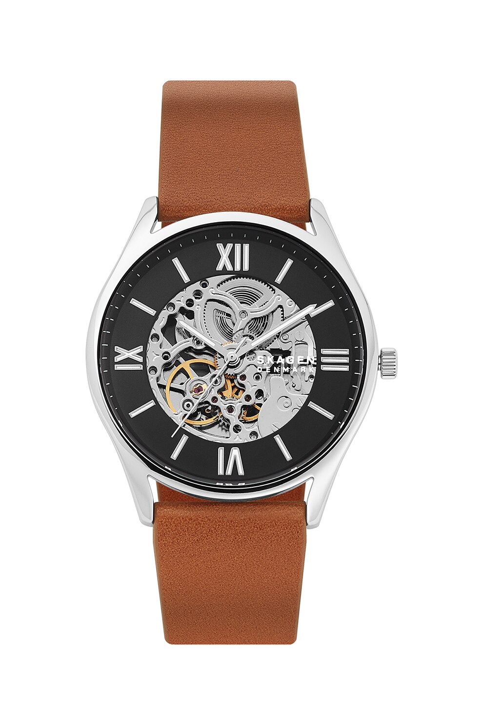Skagen, Ceas automatic cu o curea de piele Holst, Maro
