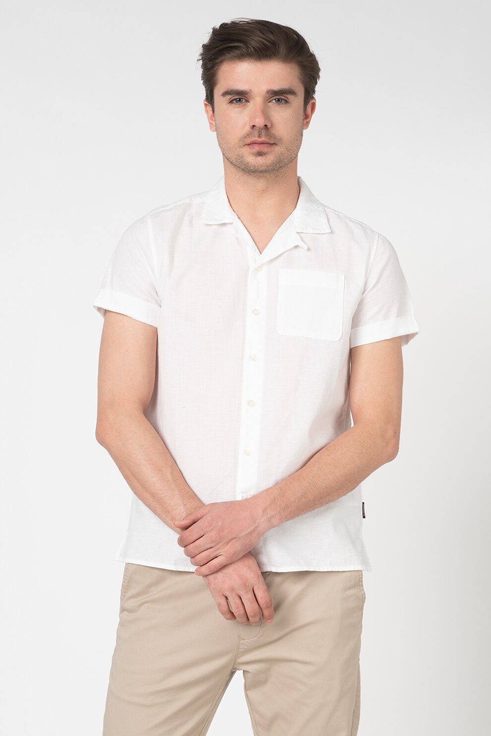 SUPERDRY, Camasa cu model tropical Cabana, Alb