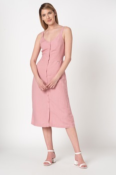 SUPERDRY, Rochie din amestec de in, cu decolteu in V si decupaj pe partea din spate, Roz somon, L SUPERDRY, Rochie din amestec de in, cu decolteu in V si decupaj pe partea din spate, Roz somon, L
