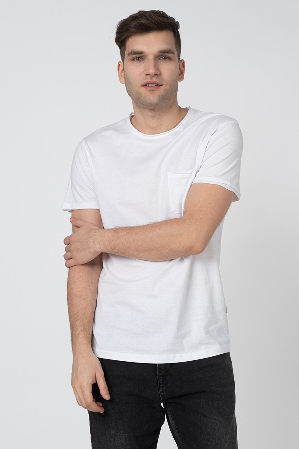 !Solid, Tricou din bumbac organic cu buzunar pe piept Gaylin, Alb, XL