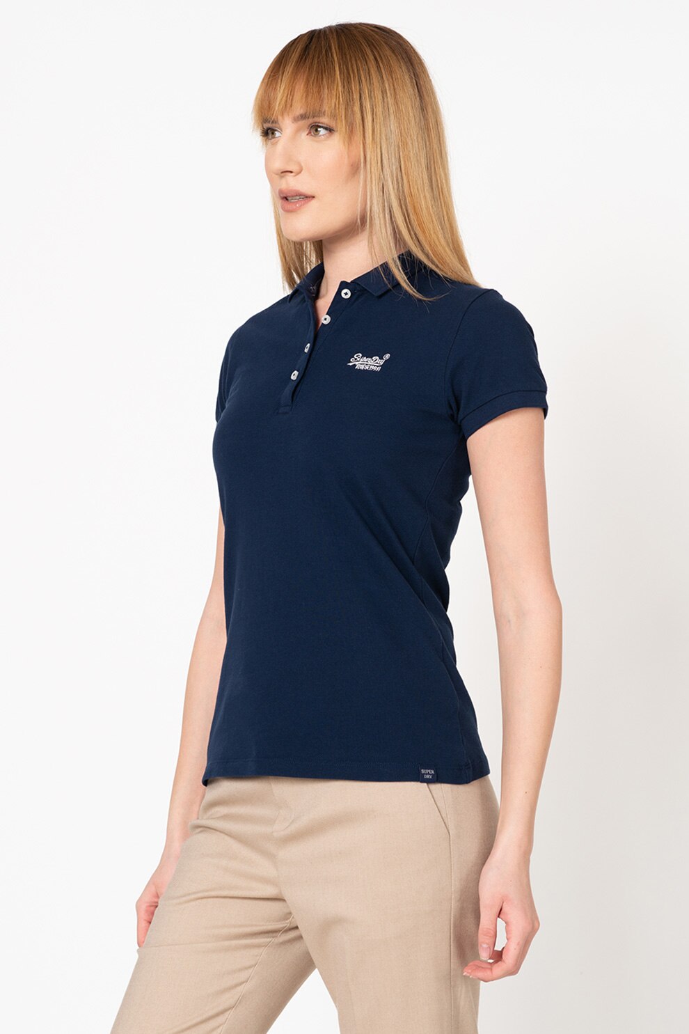 SUPERDRY, Tricou polo cu logo brodat, Bleumarin, M