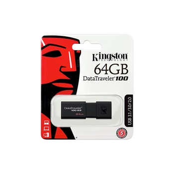 Memory stick USB 3.1 Gen 1 Kingston DataTraveler DT100G3 64 GB cu capac culisant Memory stick USB 3.1 Gen 1 Kingston DataTraveler DT100G3 64 GB cu capac culisant
