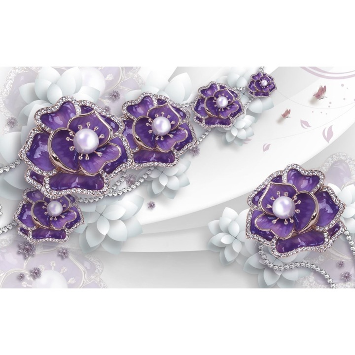 Fototapet Vinyl Perle si Flori Violet 250 x 400 cm