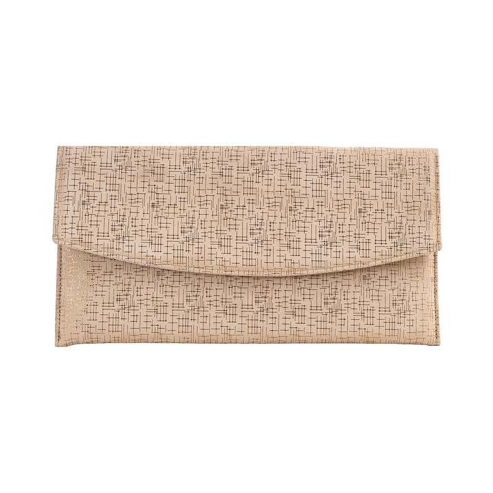 Poseta plic Anna, din piele piele beige cu dungulite aurii