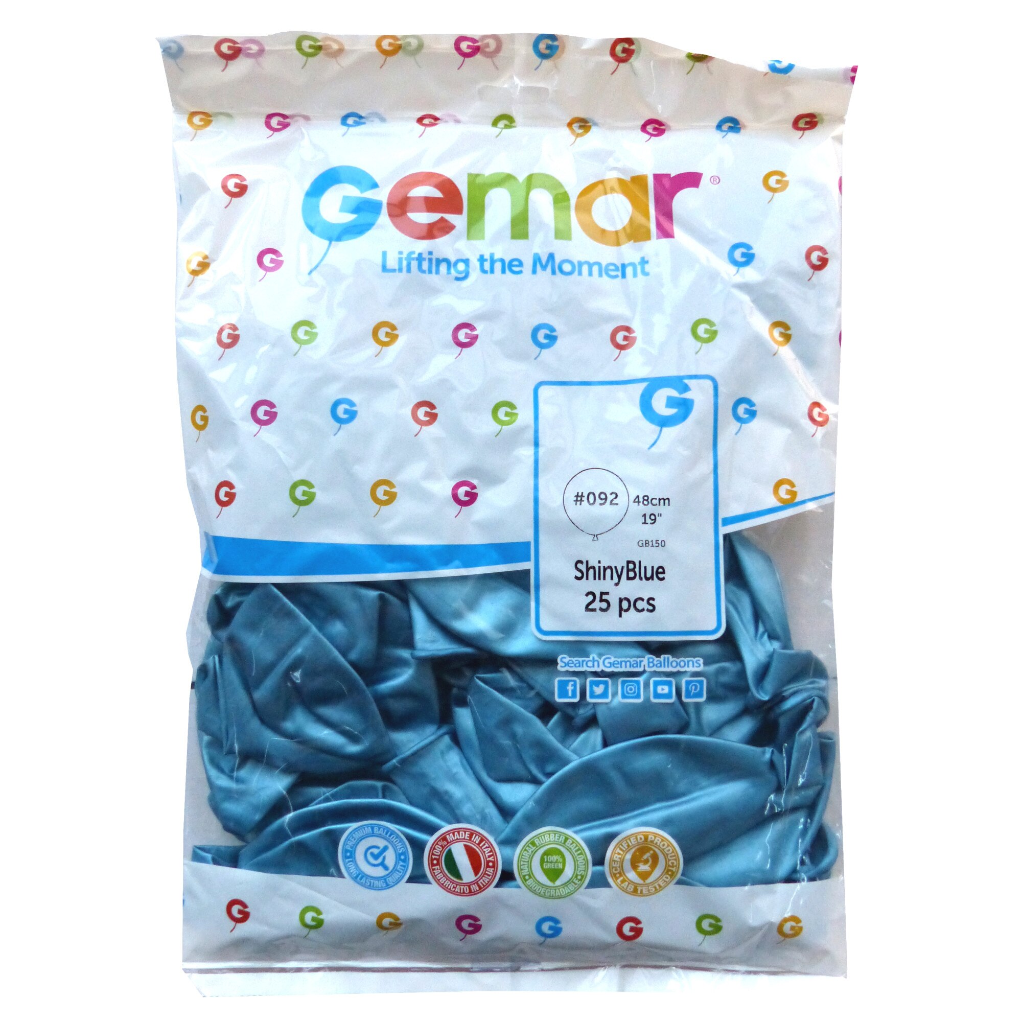 Set 25 baloane mini jumbo blue chrome, 45 cm, Gemar