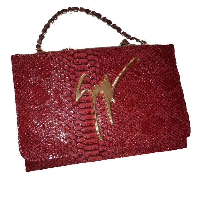 Geanta de mana 333, visiniu, mica, piele ecologica - imitatie piele de crocodil