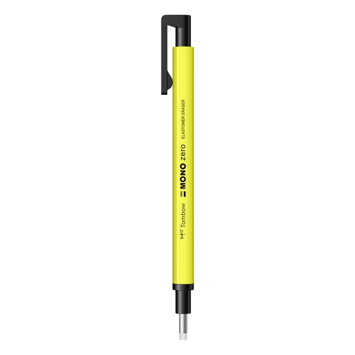 Radiera Retractabila Round Tip Tombow Mono Zero Neon Yellow, galben neon