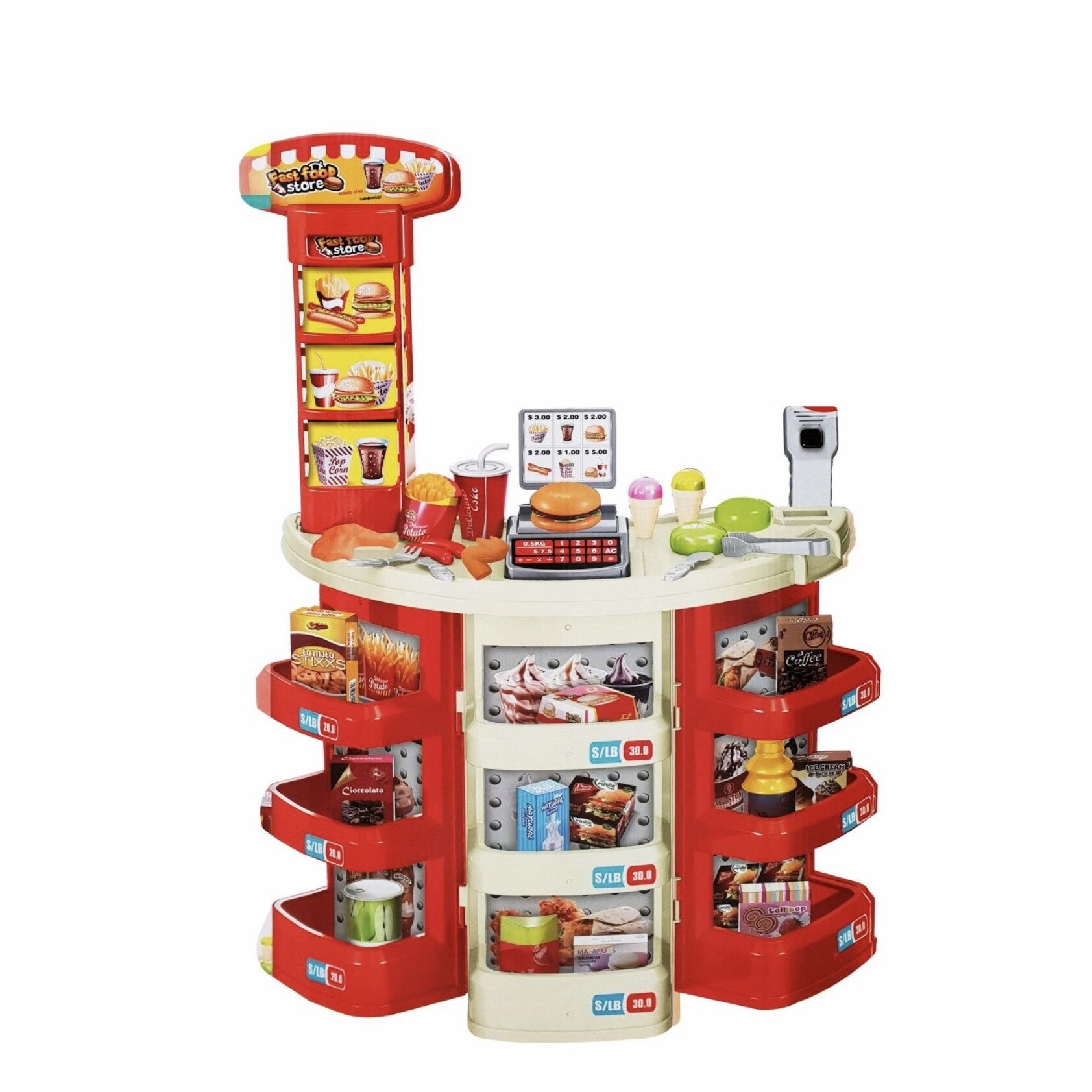 Set stand supermarket pentru copii , complet, cu accesorii, casa de marcat,scanner