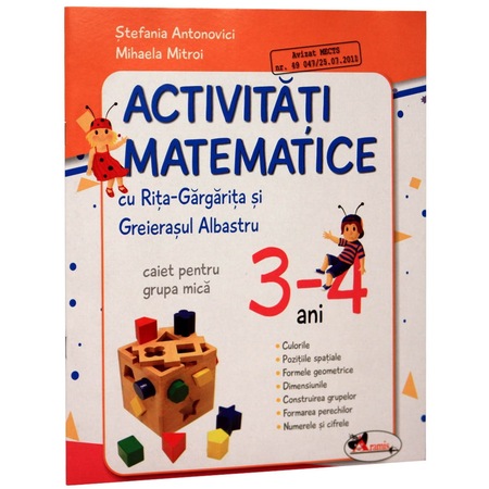 Activitati Matematice Cu Rita Gargarita Si Greierasul Albastru Caiet Pentru Grupa Mica 3 4 Ani Emag Ro