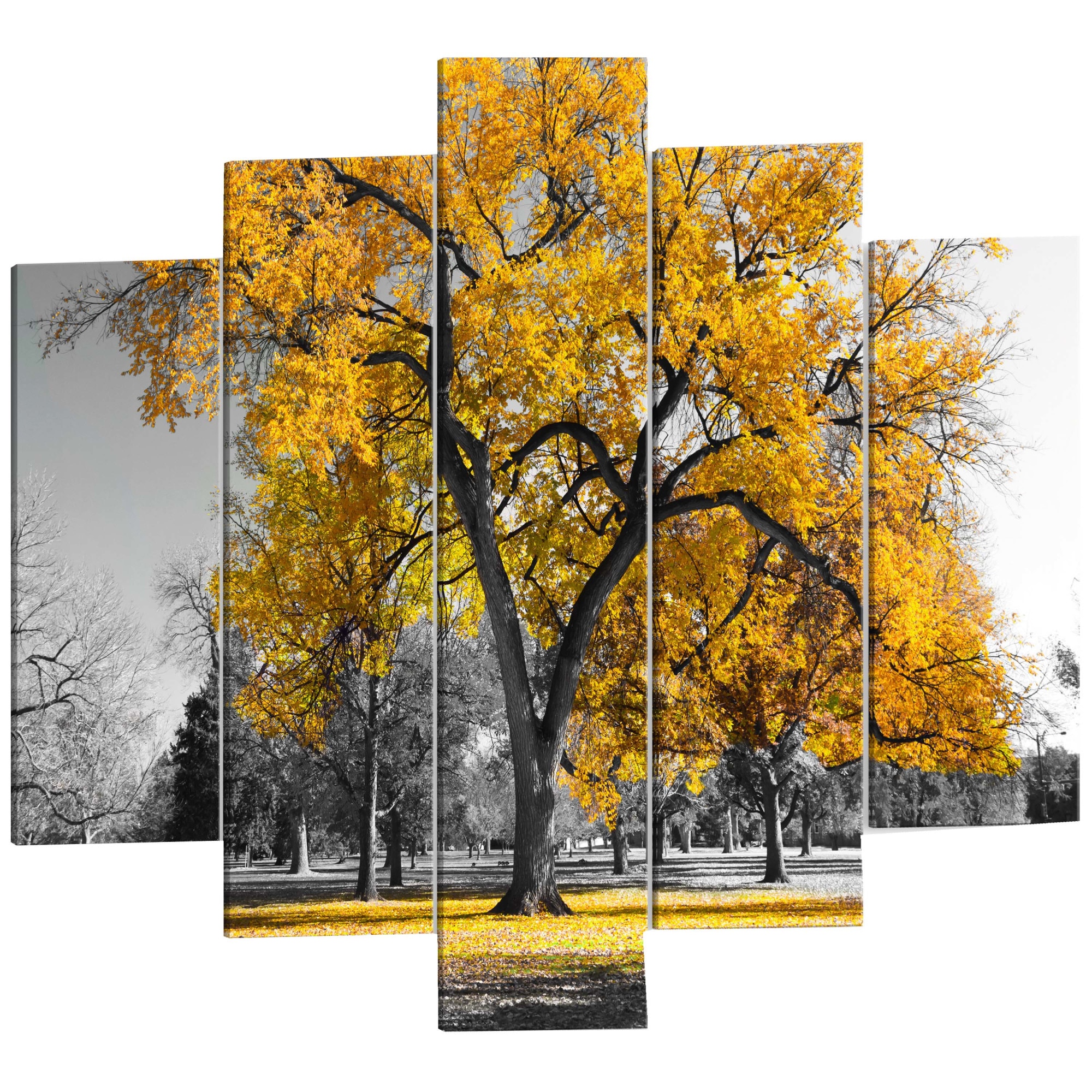 Tablou canvas 5 piese - Toamna in parc aur larg - 200 x 100 cm