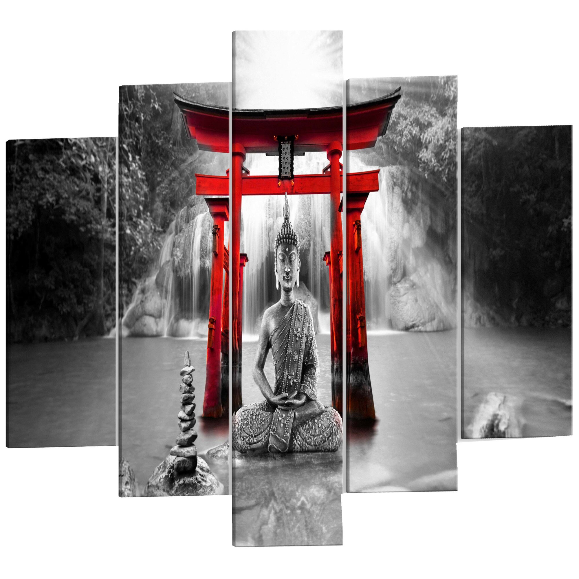 Tablou canvas 5 piese - Zambetul lui Buddha 3 - 200 x 100 cm