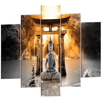Tablou canvas 5 piese - Zambetul lui Buddha 2 - 200 x 100 cm