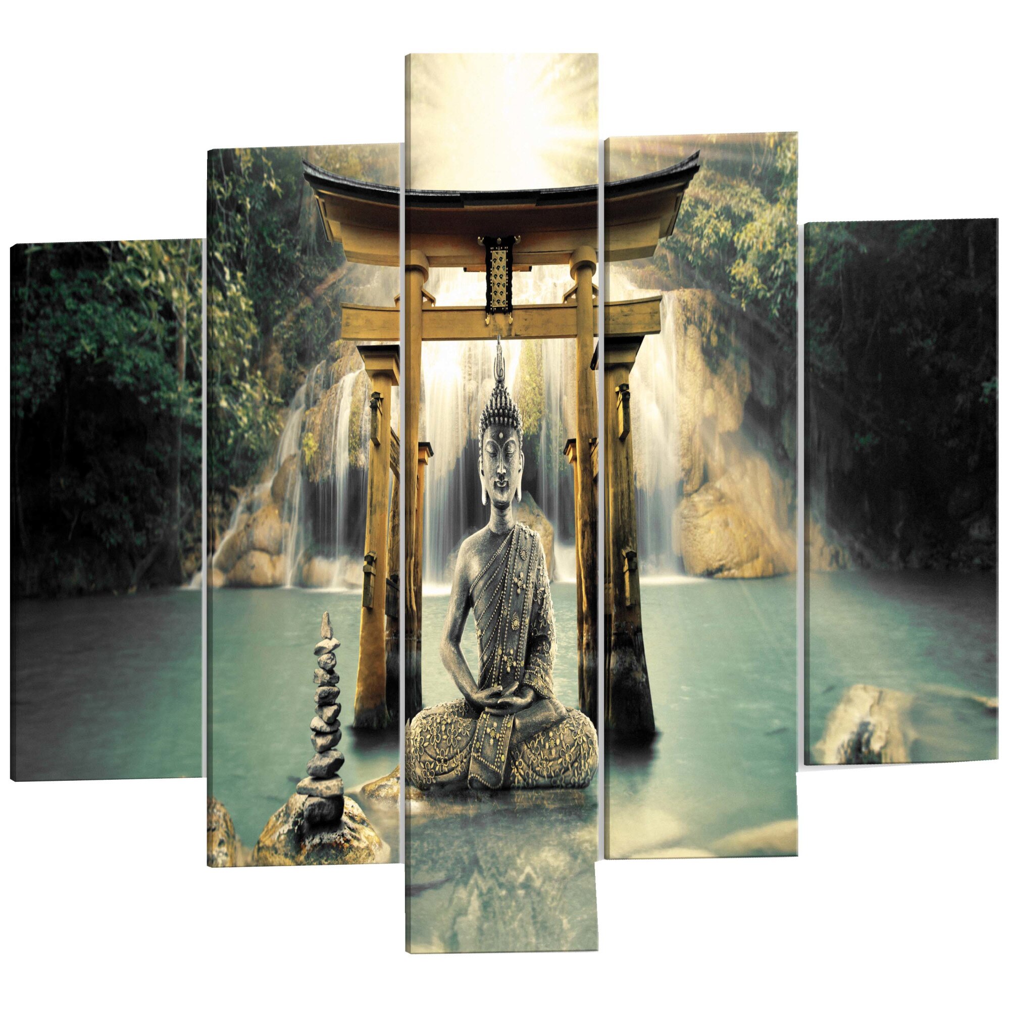 Tablou canvas 5 piese - Zambetul lui Buddha 1 - 200 x 100 cm
