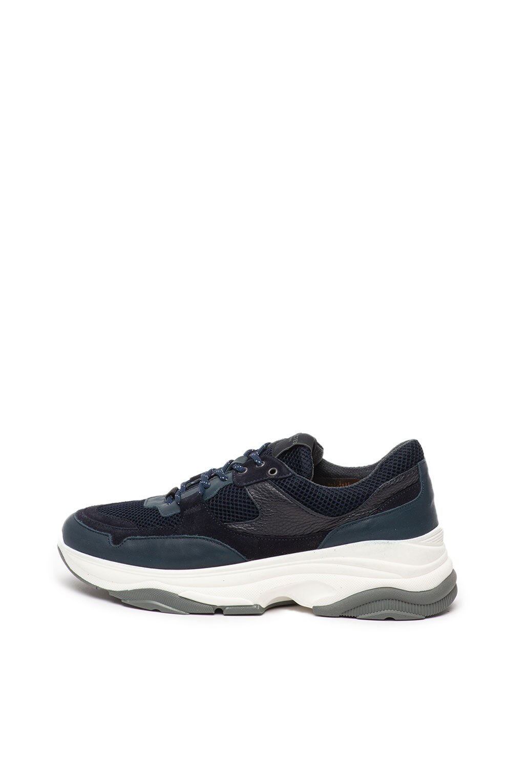 Selected Homme, Pantofi sport cu insertii de piele intoarsa si piele Gavin, Bleumarin inchis, 44