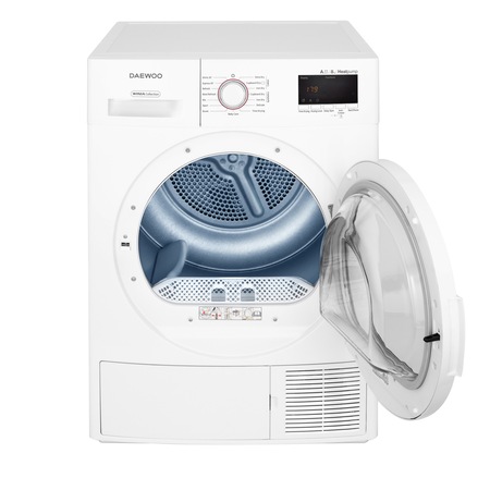 Uscator de rufe Daewoo DDR-VH8A2, Pompa de caldura, 8 kg, 15 programe, Clasa A++, Control electronic, Sistem de uscare cu senzor, Afisaj LED, ChildLock, Alb