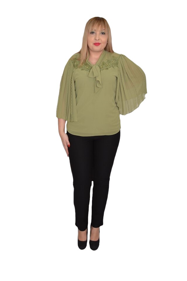 Bluza eleganta Genna cu insertii fine de margele si broderie,D&J Exclussive, Kaki