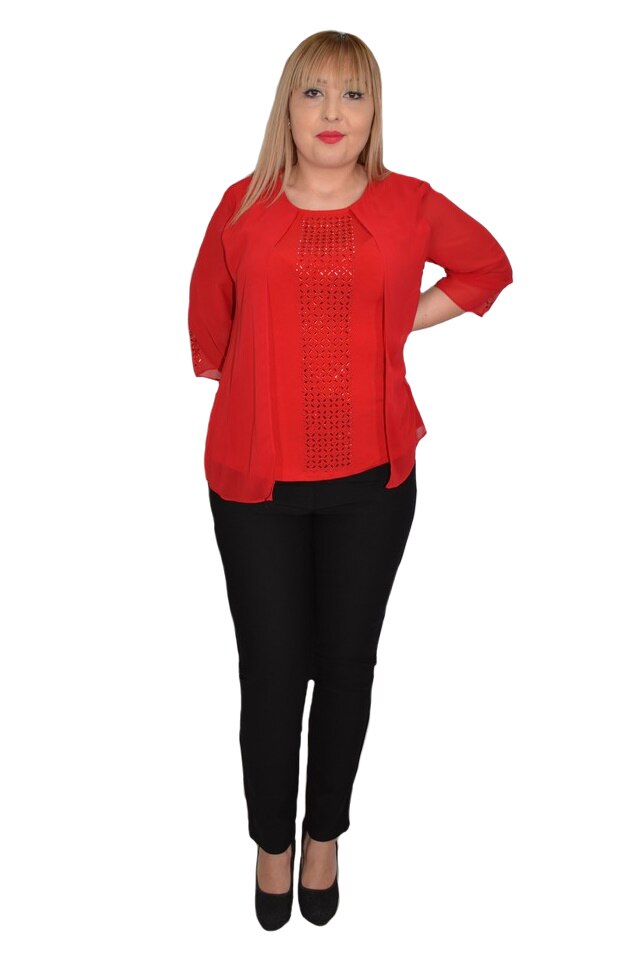 Bluza office Sanda cu insertii de strasuri,D&J Exclussive, Rosu