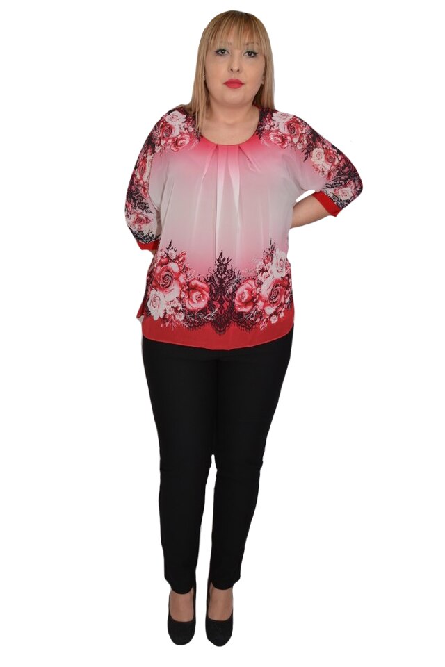 Bluza eleganta cu imprimeu floral, D&J Exclussive, Rosu