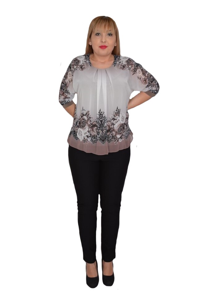 Bluza eleganta cu imprimeu floral, D&J Exclussive, Maro