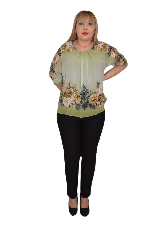 Bluza eleganta cu imprimeu floral, D&J Exclussive, Verde
